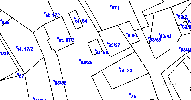 Parcela st. 88 v KÚ Vysoká u Holic, Katastrální mapa