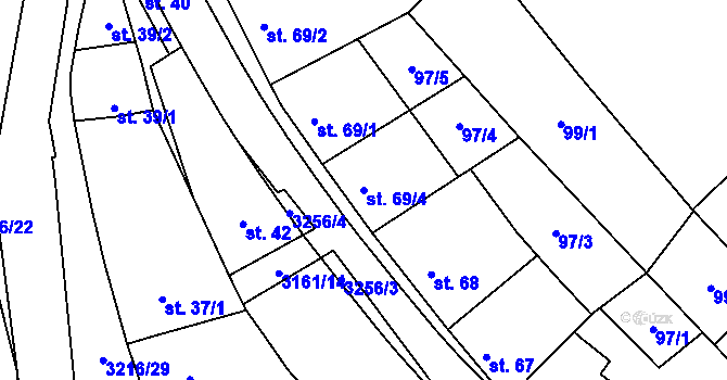 Parcela st. 69/4 v KÚ Osvětimany, Katastrální mapa