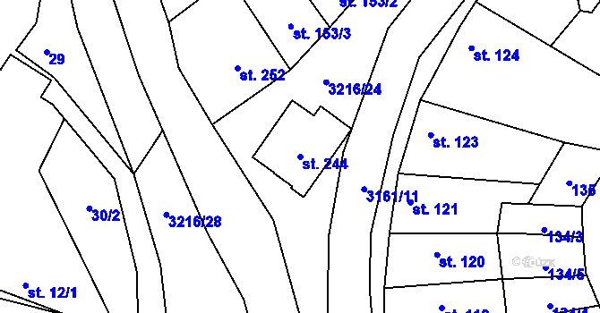 Parcela st. 244 v KÚ Osvětimany, Katastrální mapa