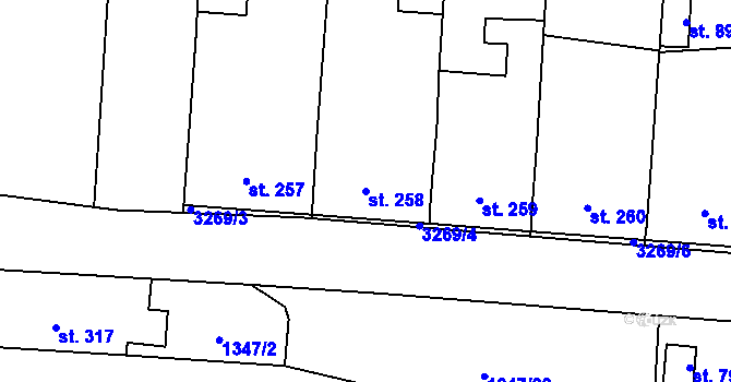 Parcela st. 258 v KÚ Osvětimany, Katastrální mapa