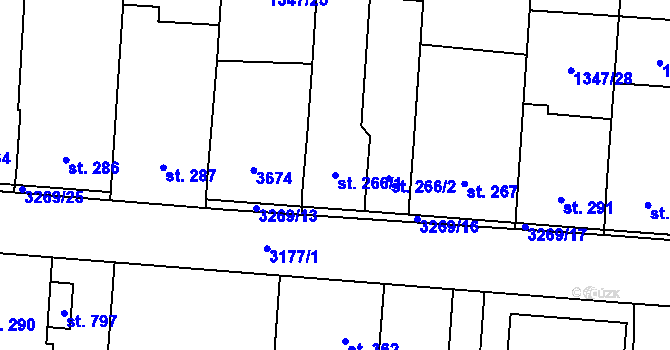 Parcela st. 266/1 v KÚ Osvětimany, Katastrální mapa