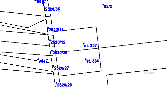 Parcela st. 337 v KÚ Osvětimany, Katastrální mapa
