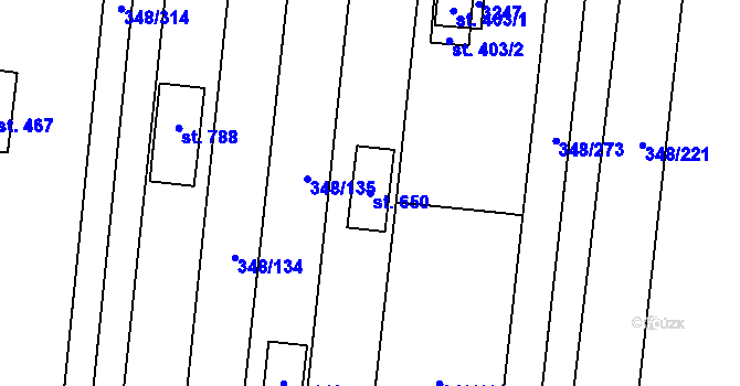 Parcela st. 650 v KÚ Osvětimany, Katastrální mapa