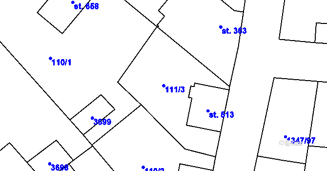 Parcela st. 111/3 v KÚ Osvětimany, Katastrální mapa