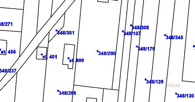 Parcela st. 348/290 v KÚ Osvětimany, Katastrální mapa