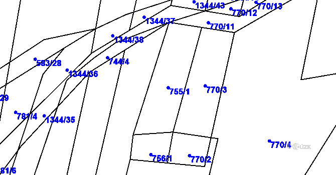 Parcela st. 755/1 v KÚ Osvětimany, Katastrální mapa
