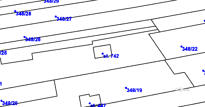Parcela st. 742 v KÚ Osvětimany, Katastrální mapa