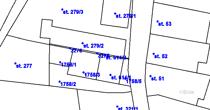 Parcela st. 614/2 v KÚ Osvětimany, Katastrální mapa