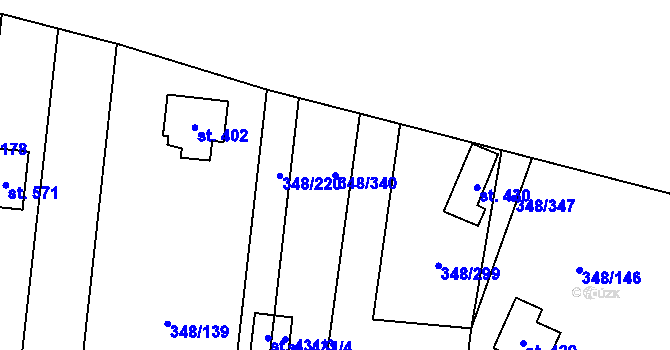 Parcela st. 348/340 v KÚ Osvětimany, Katastrální mapa