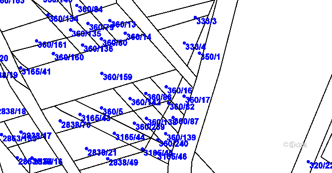 Parcela st. 360/16 v KÚ Osvětimany, Katastrální mapa