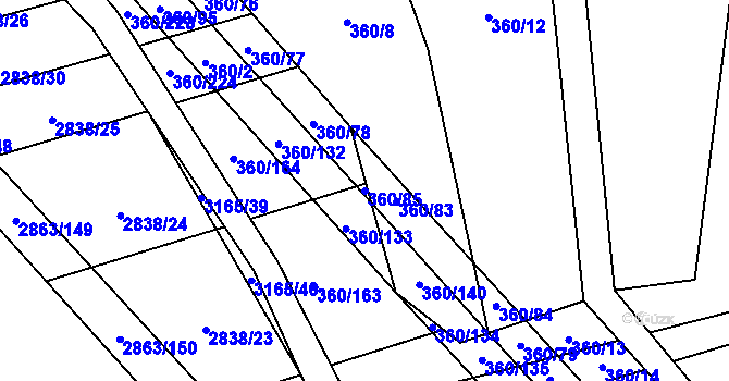 Parcela st. 360/85 v KÚ Osvětimany, Katastrální mapa