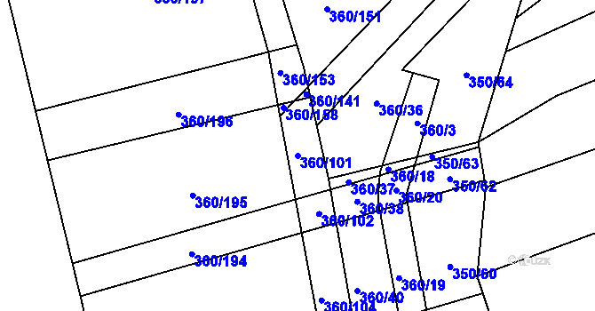 Parcela st. 360/101 v KÚ Osvětimany, Katastrální mapa