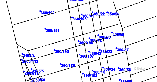 Parcela st. 360/106 v KÚ Osvětimany, Katastrální mapa