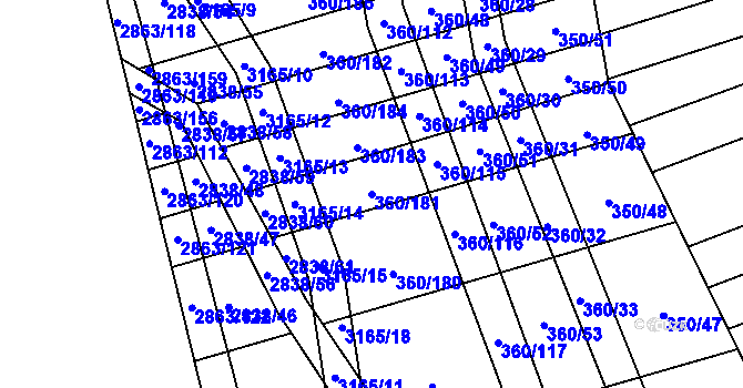 Parcela st. 360/181 v KÚ Osvětimany, Katastrální mapa