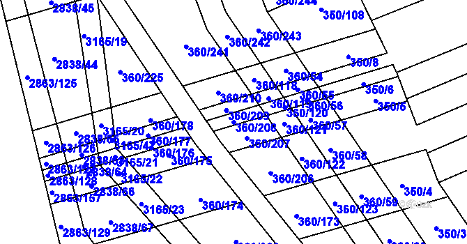 Parcela st. 360/208 v KÚ Osvětimany, Katastrální mapa
