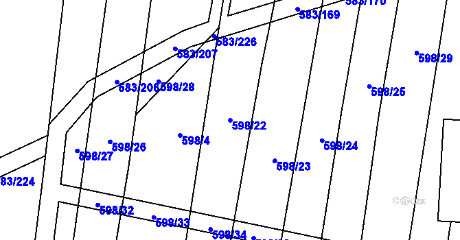 Parcela st. 598/22 v KÚ Osvětimany, Katastrální mapa