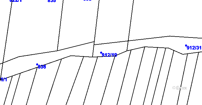 Parcela st. 912/19 v KÚ Osvětimany, Katastrální mapa
