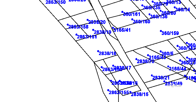 Parcela st. 2838/18 v KÚ Osvětimany, Katastrální mapa