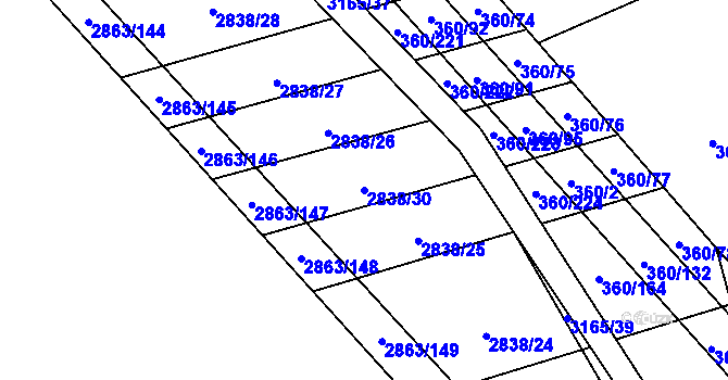Parcela st. 2838/30 v KÚ Osvětimany, Katastrální mapa