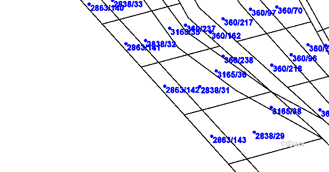 Parcela st. 2863/142 v KÚ Osvětimany, Katastrální mapa