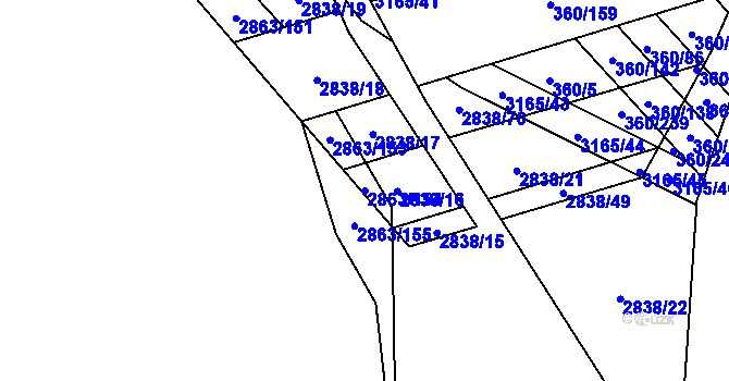 Parcela st. 2863/154 v KÚ Osvětimany, Katastrální mapa