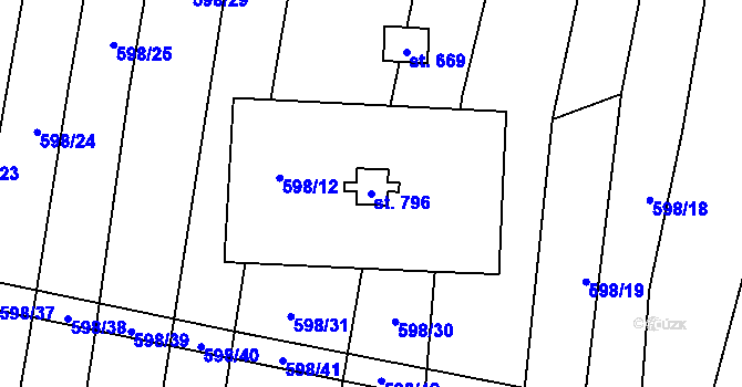 Parcela st. 796 v KÚ Osvětimany, Katastrální mapa