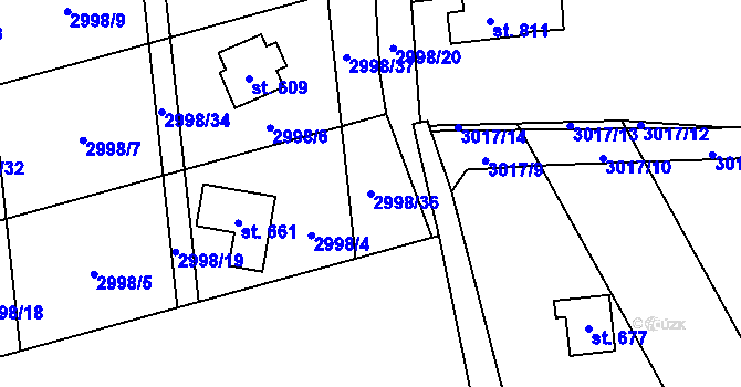 Parcela st. 2998/36 v KÚ Osvětimany, Katastrální mapa