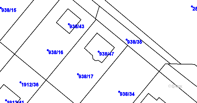 Parcela st. 938/47 v KÚ Osvračín, Katastrální mapa