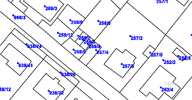 Parcela st. 257/4 v KÚ Osvračín, Katastrální mapa