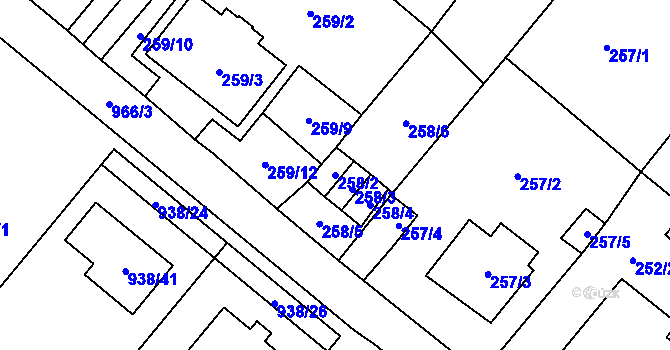Parcela st. 258/2 v KÚ Osvračín, Katastrální mapa