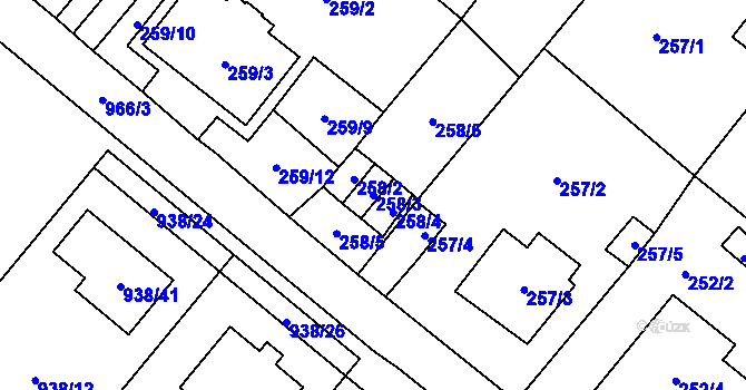 Parcela st. 258/3 v KÚ Osvračín, Katastrální mapa
