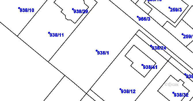 Parcela st. 938/1 v KÚ Osvračín, Katastrální mapa