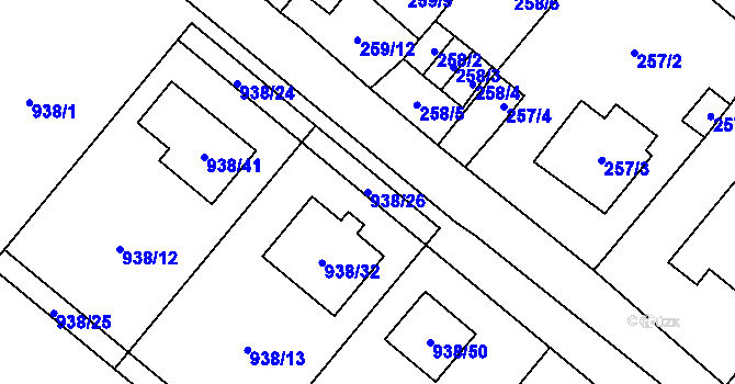 Parcela st. 938/26 v KÚ Osvračín, Katastrální mapa