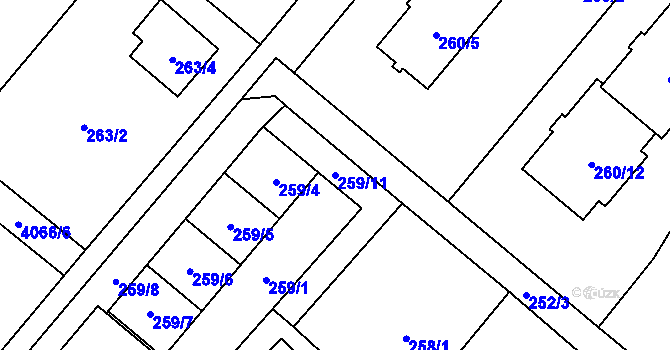 Parcela st. 259/11 v KÚ Osvračín, Katastrální mapa