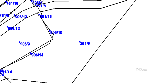 Parcela st. 291/9 v KÚ Lobzy u Ošelína, Katastrální mapa