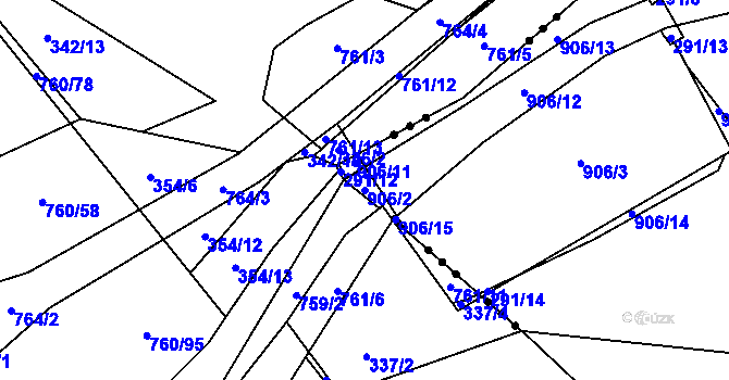 Parcela st. 906/2 v KÚ Lobzy u Ošelína, Katastrální mapa