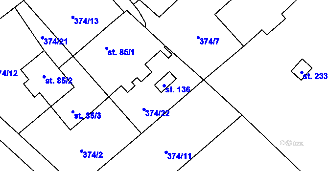 Parcela st. 136 v KÚ Ošelín, Katastrální mapa