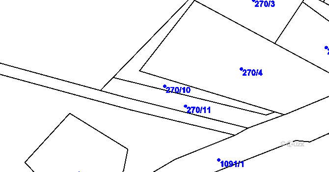 Parcela st. 270/10 v KÚ Ošelín, Katastrální mapa