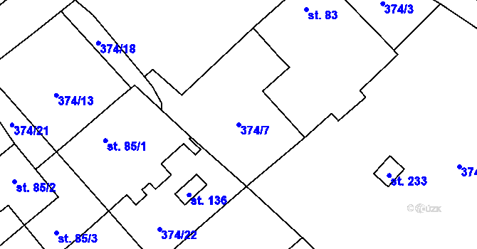 Parcela st. 374/7 v KÚ Ošelín, Katastrální mapa