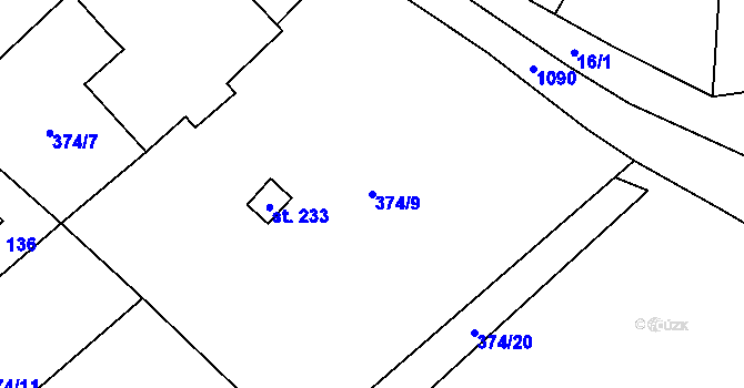 Parcela st. 374/9 v KÚ Ošelín, Katastrální mapa