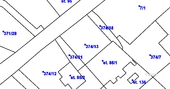 Parcela st. 374/13 v KÚ Ošelín, Katastrální mapa
