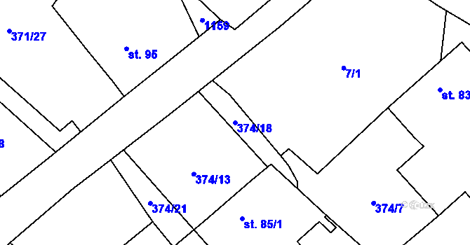 Parcela st. 374/18 v KÚ Ošelín, Katastrální mapa