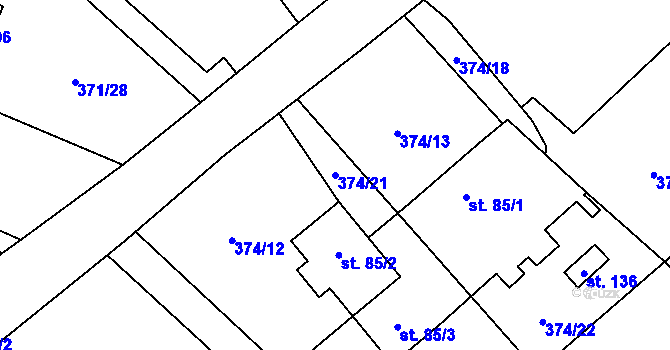 Parcela st. 374/21 v KÚ Ošelín, Katastrální mapa