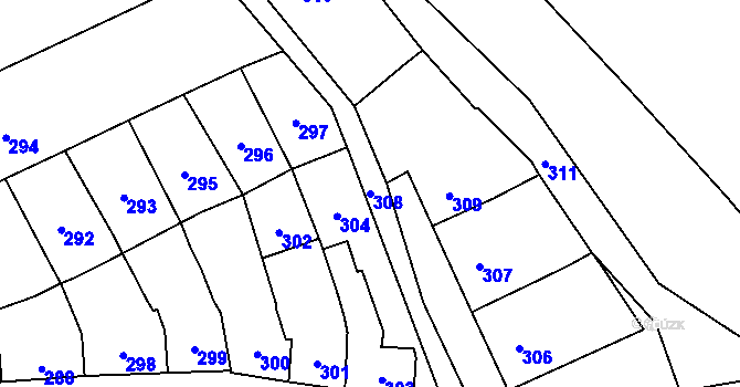 Parcela st. 308 v KÚ Otaslavice, Katastrální mapa