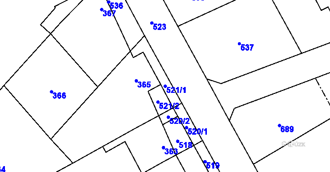 Parcela st. 521/1 v KÚ Otaslavice, Katastrální mapa