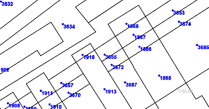 Parcela st. 3655 v KÚ Otaslavice, Katastrální mapa