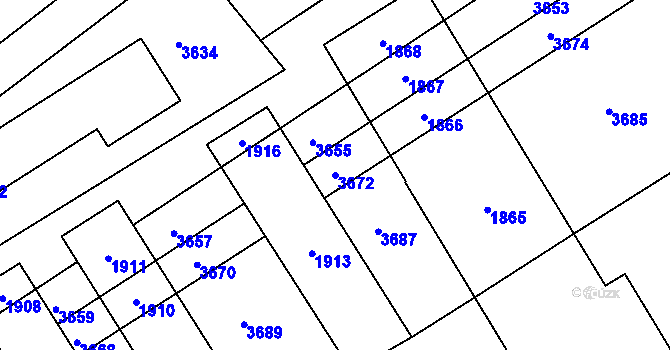 Parcela st. 3672 v KÚ Otaslavice, Katastrální mapa