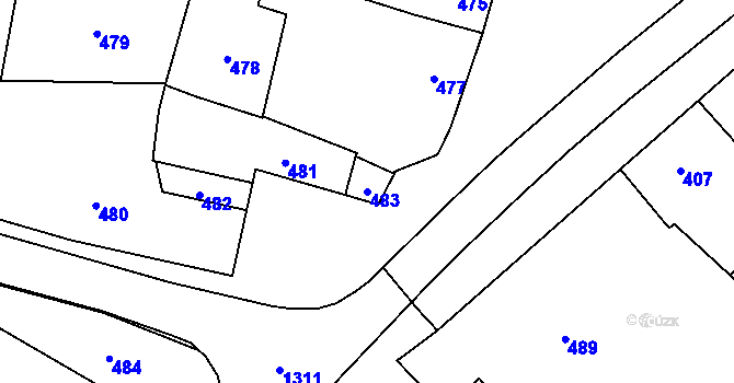 Parcela st. 483 v KÚ Otaslavice, Katastrální mapa