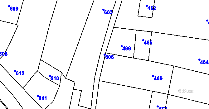 Parcela st. 606 v KÚ Otaslavice, Katastrální mapa