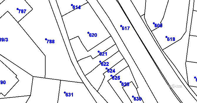 Parcela st. 621 v KÚ Otaslavice, Katastrální mapa